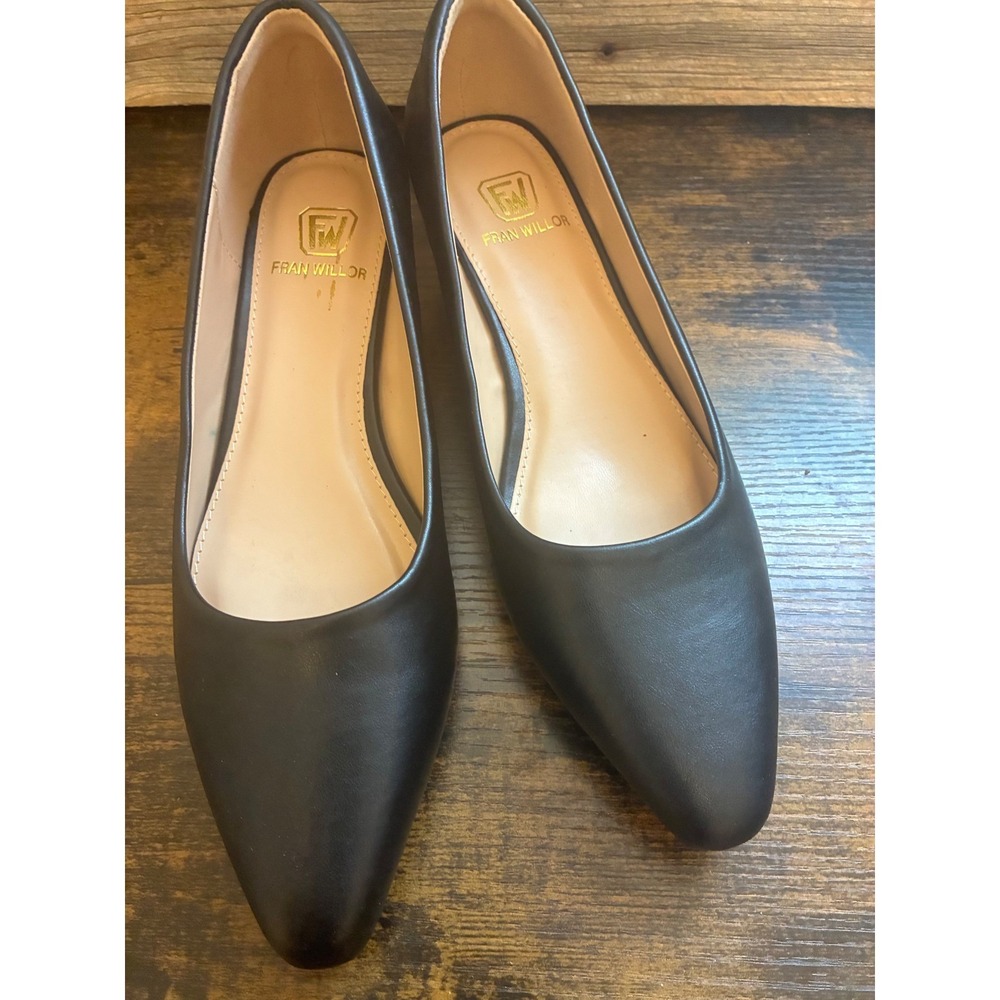 Fran Willor Womens Black Low Block Heel Pumps Almond Toe Comfort Shoes